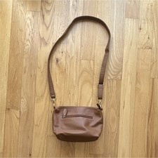 Brown Pebbled Shoulder Bag Women Adjustable Strap Zipper Gold Hardware Casual