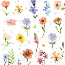  2 Two Paper Lunch Napkins for Decoupage/Mixed Media - Pressed mixed flowers