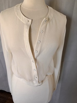 La Perla Archival Couture 100% Silk Ivory Sheer Blouse IT 40/S Luxury Top Italy