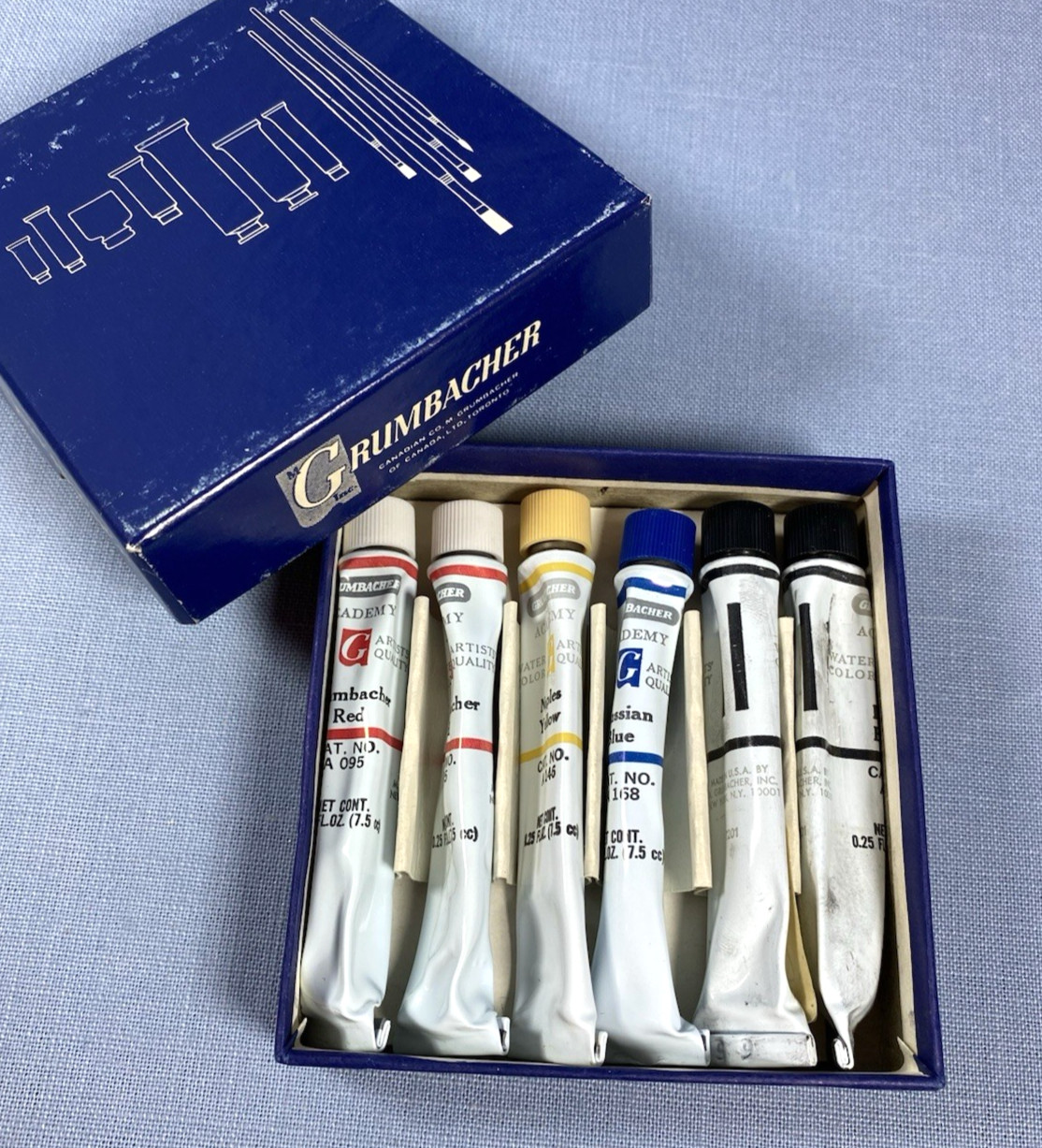 Box of 6 Grumbacher Academy Watercolor Paint TUBES ARE HARD Mixed Colors .25 oz