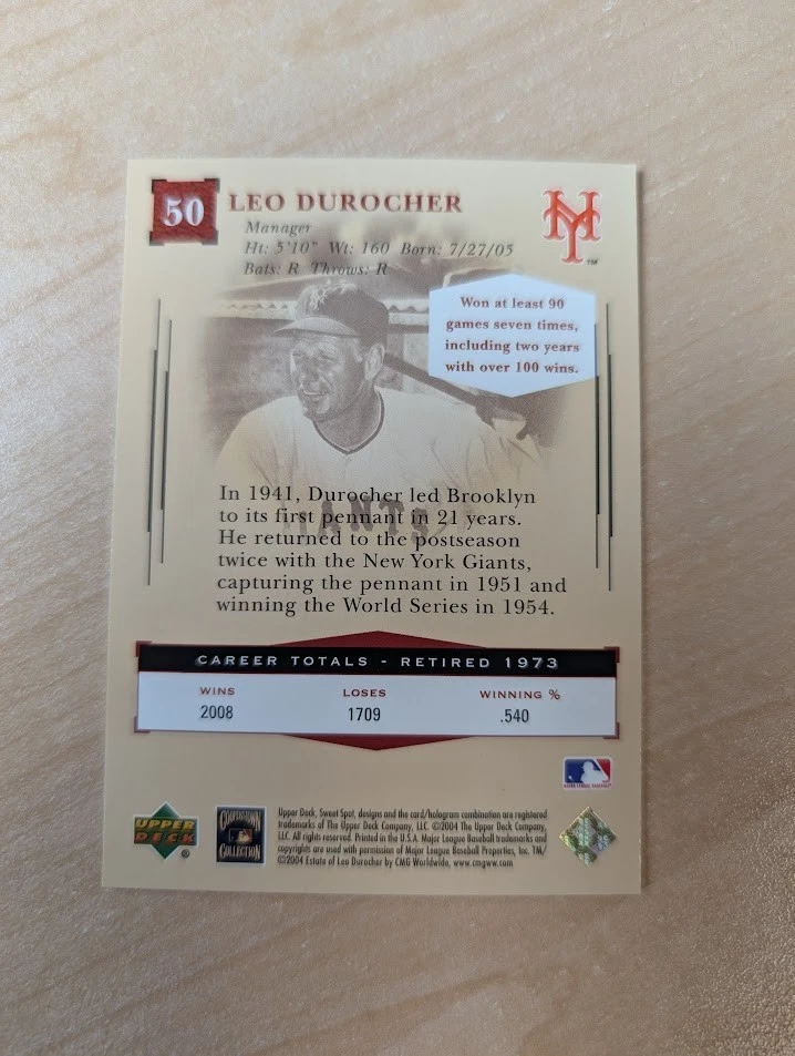 2004 Upper Deck Sweet Spot Classic #50 Leo Durocher - Image 2 of 2