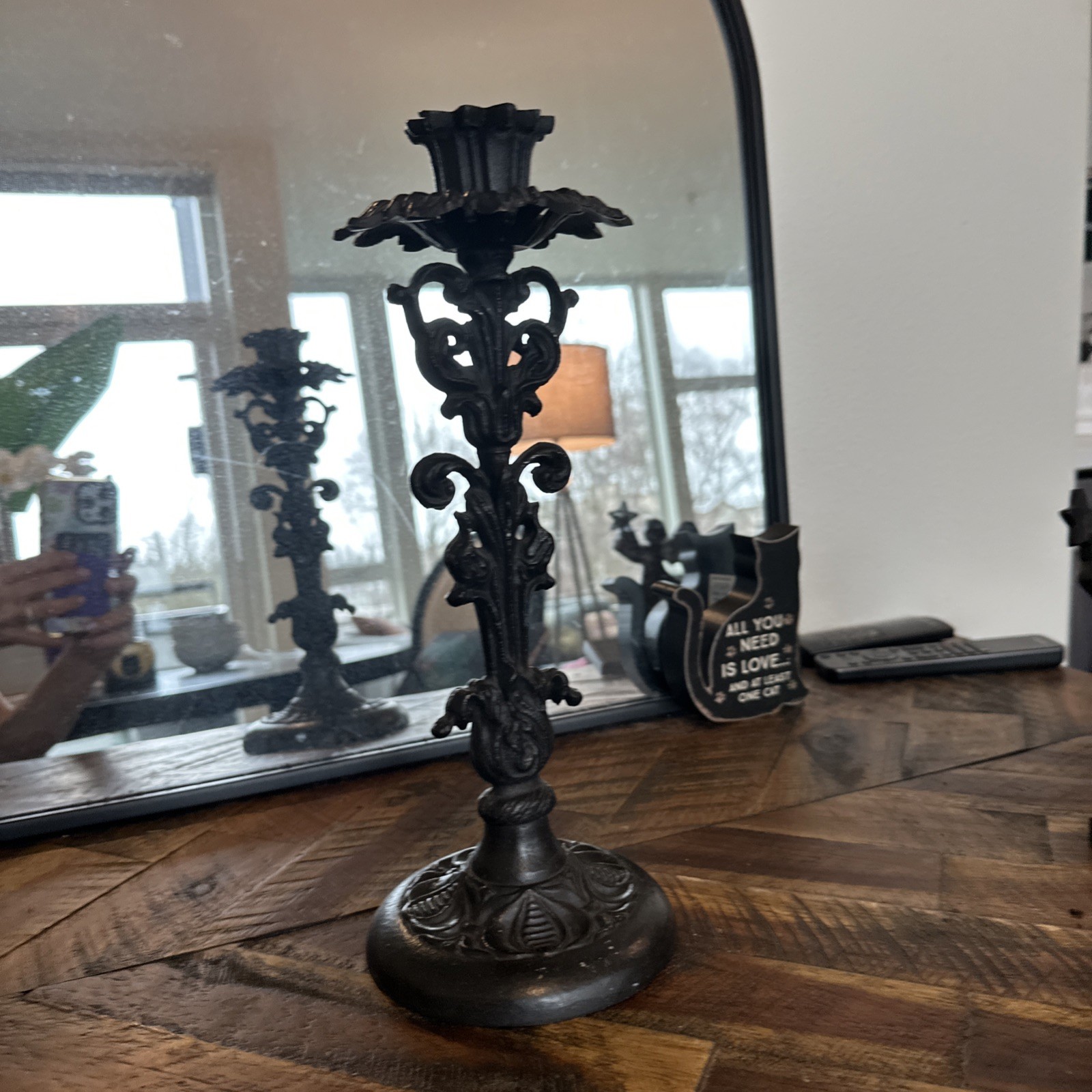 Wrought Iron Candlestick Vtg Black Gothic Original Hand-Forg