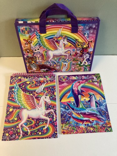 LISA FRANK Unicorn Trifold Portfolio School Binder Folder 10x13 & Partial Books