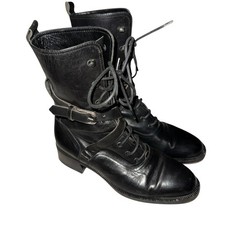 Joan David Women s Black Leather Lace-Up Combat Boots Handmade in Italy Sz 6