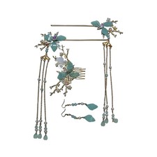 5Pcs Chinese Vintage Hanfu Hair Set, Handcrafted Long Tassel Flower Hairpin w...