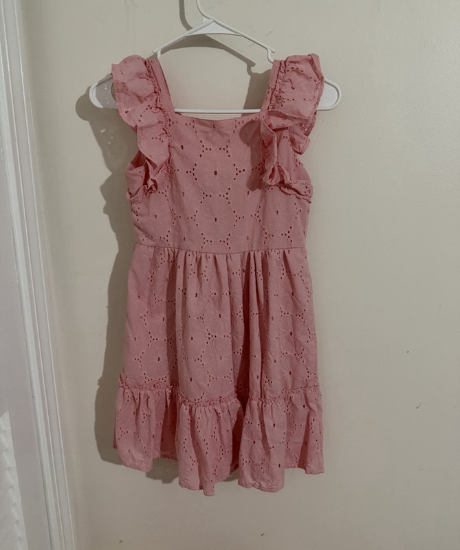 Paisley Lane Girls Pink Eyelet Ruffle Sleeve Fit & Flare Dress Size 12