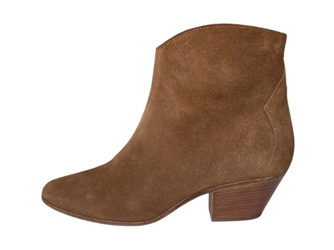Isabel Marant Dacken Cognac Suede Stacked Heel Ankle Boot EU38 US8