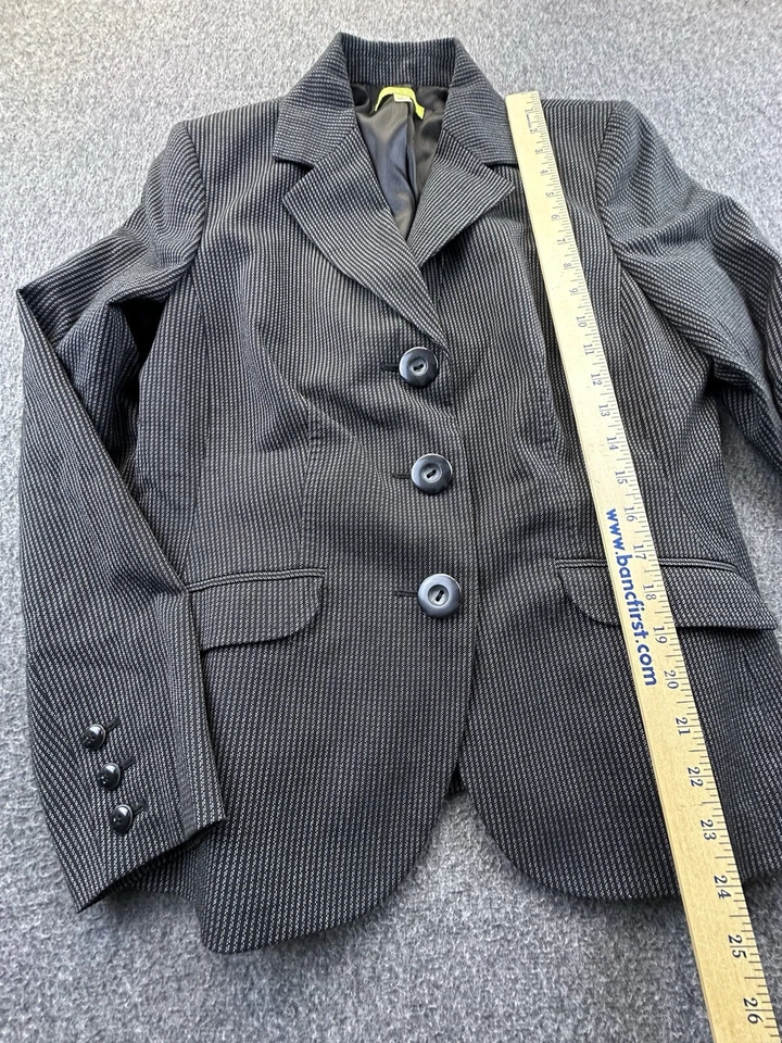 Blazer Sigrid Olsen Mujer 8 Negro Rayas Forrado Bolsillos Traje Chaqueta Abotonada Foto 3 de 4