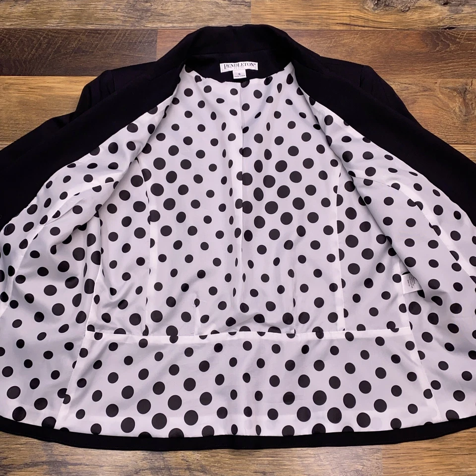 Blazer Pendleton Vintage Mujer 6 Negro Lunares Chaqueta Lana Elastizada EE. UU. Foto 3 de 4