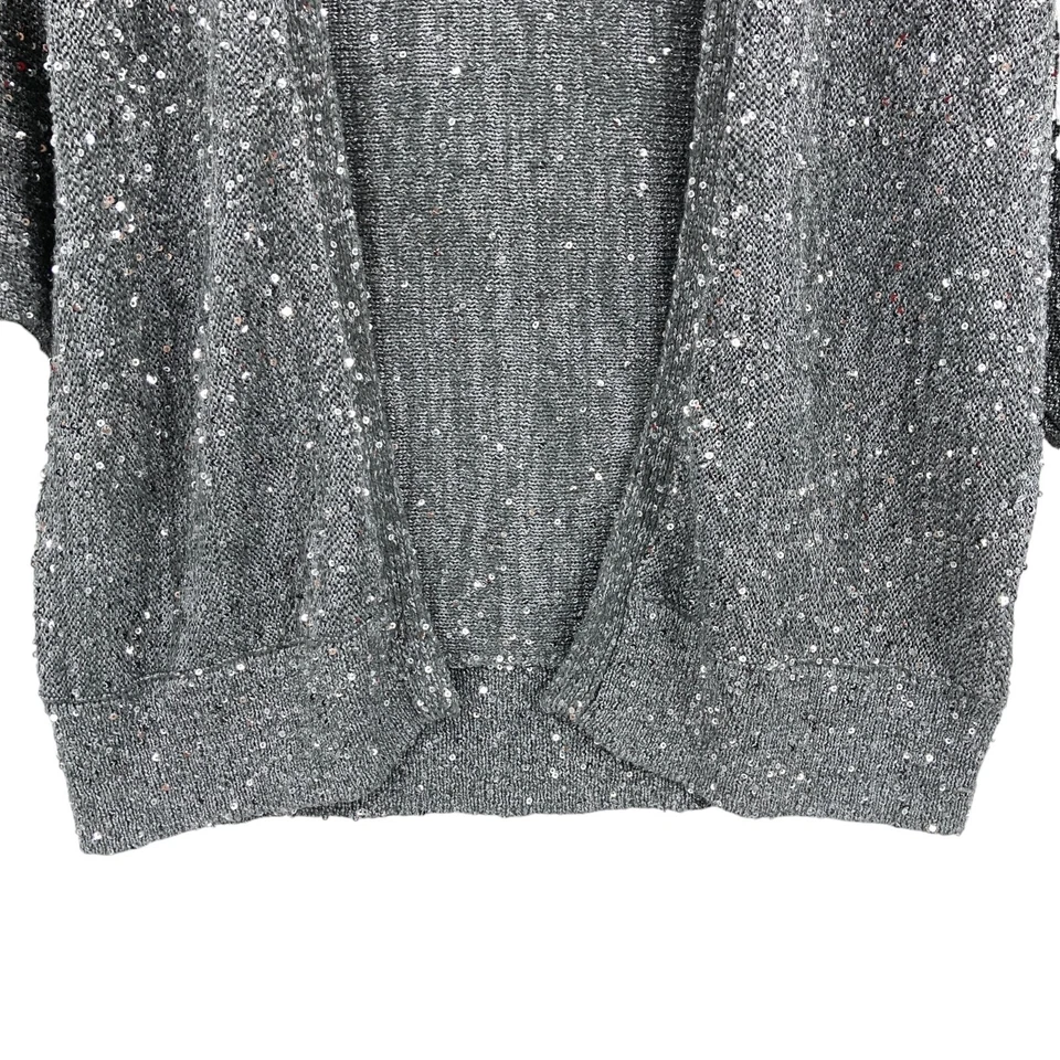 Cárdigan Express para mujer grande gris plateado lentejuelas brillantes manga 3/4 frente abierto Foto 4 de 4