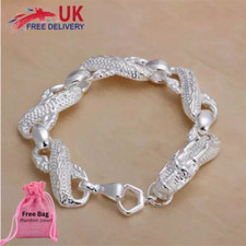 Solid Sterling Silver 925 Dragon Head Bracelet Bangle Charm Women Jewelry Gift
