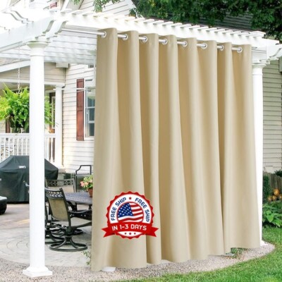Cortinas al aire libre a prueba de viento impermeable cortina opaca Beige US NEW
