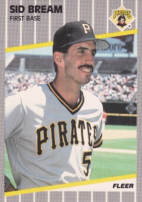 1989 Fleer #204 Sid Bream MLB Pittsburgh Pirates + (Yes 3 Free Mystery Cards)