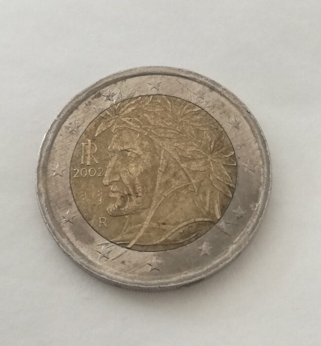 Pièce De 2 Euros Rare – Italie 2002 – Dante Alighieri – R – Rome – Collection