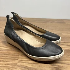 Vionic Womens Size 9 Jacey Slip On Wedge Shoes Leather Comfort Cushion Black
