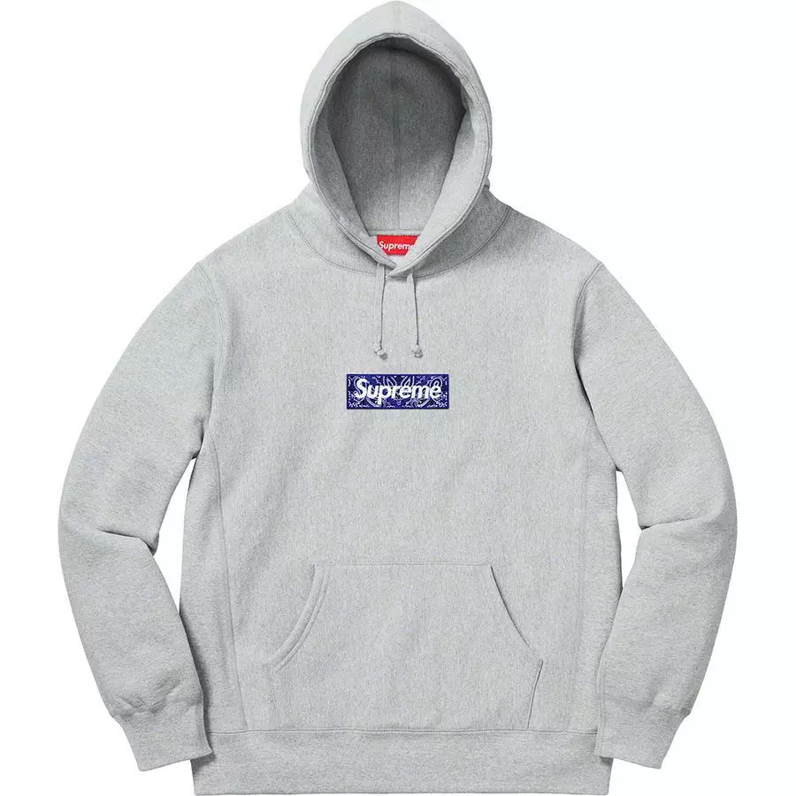 Sweat shirt à capuche logo boîte Supreme Bandana gris bruyère grand f/W 19