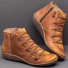 Autumn Winter Boots Light Retro Women Shoes Fashion Pu Leather Ankle Boots