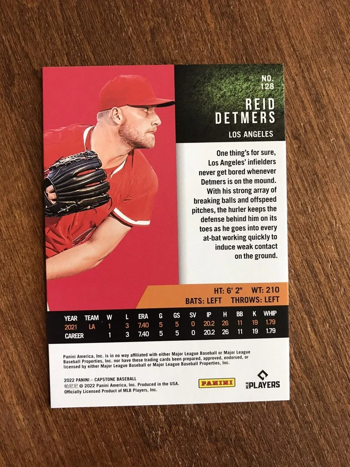 Reid Detmers 2022 Panini Capstone Red Rookie #128 Louisville Angels RC - Image 2 of 2
