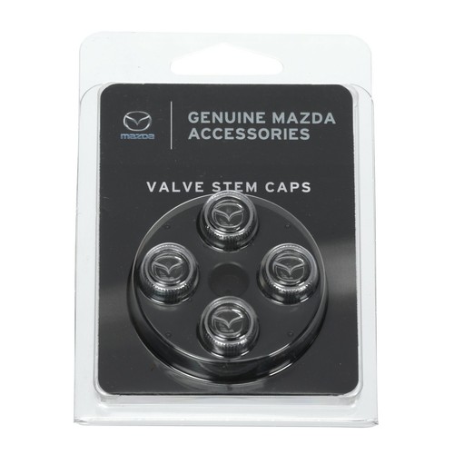 Mazda Black & Chrome Plated Wheel Valve Stem Caps Chromies OEM NEW C9N1
