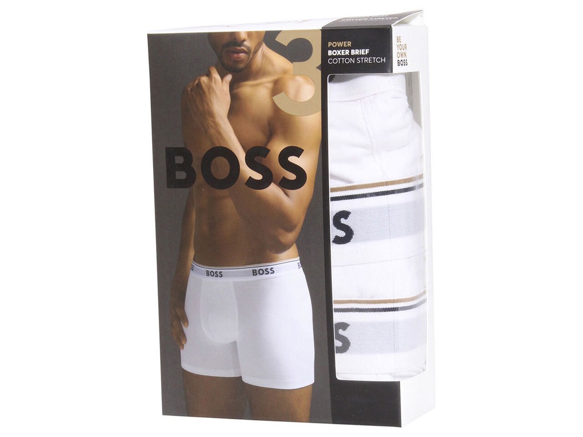 Hugo Boss Men's Power Underwear White 3-Pack Stretch Boxer-Briefs