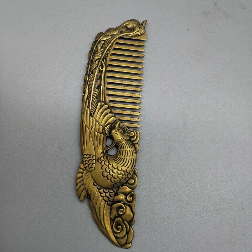 Старая китайская гребенчатая статуя феникса медная ручной работы - Изображение 2 из 4