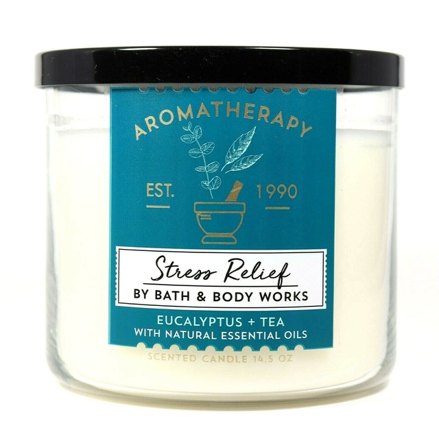1 Bath & Body Works Stress Relief Eucalyptus Tea 3 Wick Scented Candle