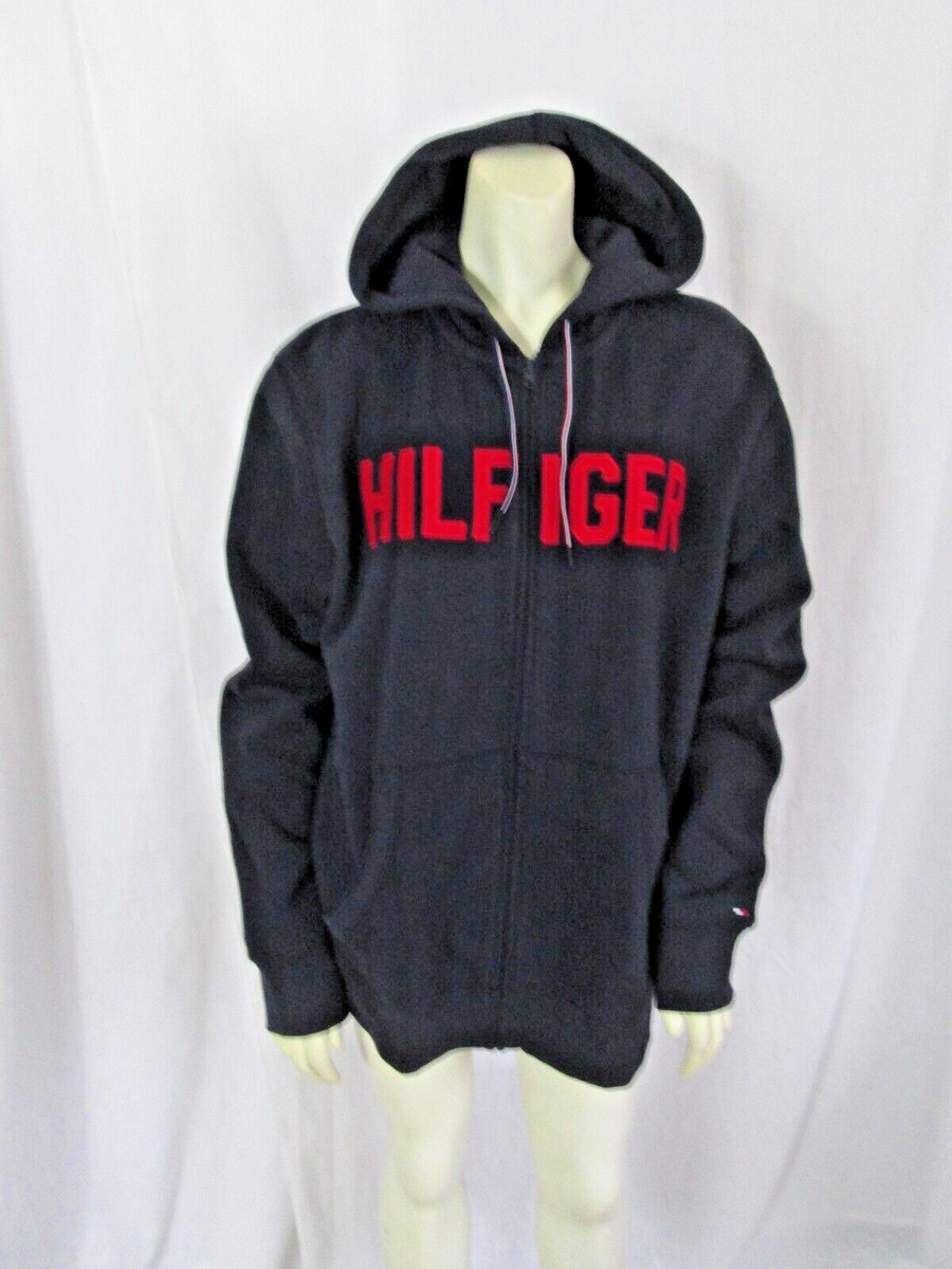 Tommy Hilfiger Logo Zip Front Hoodie Sweatshirt Sky Captain Navy