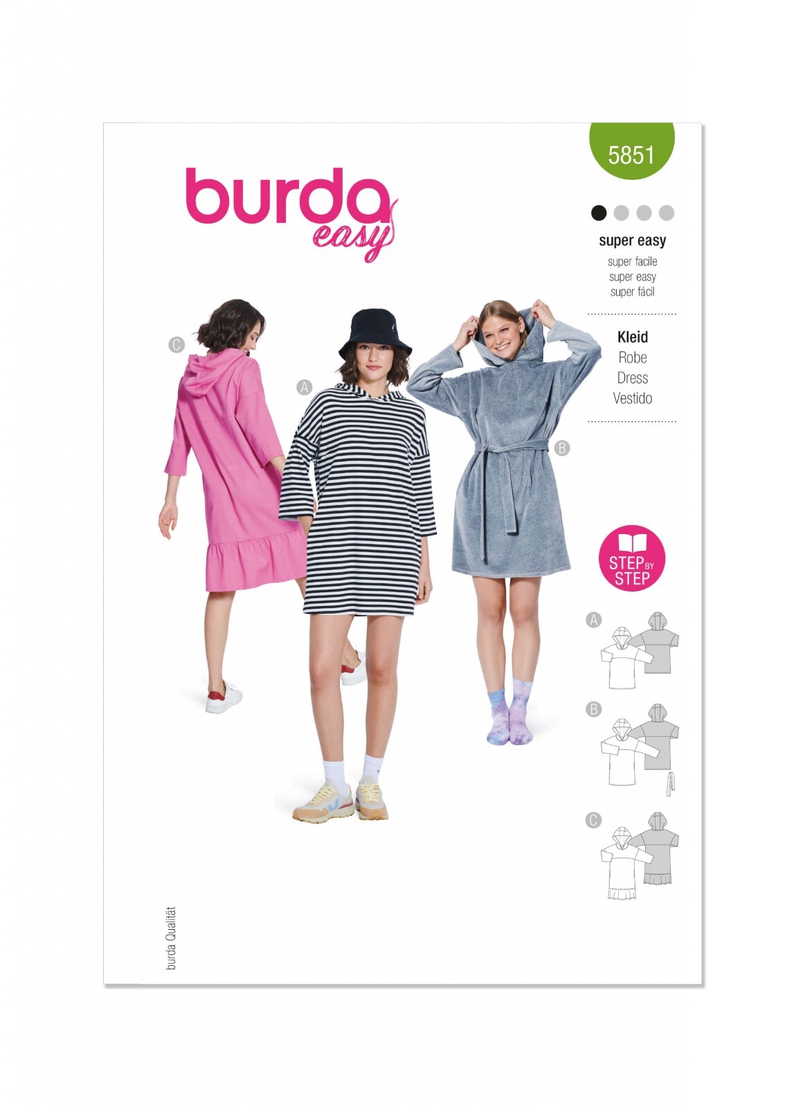 BURDA 5851 LOOSE DRESSES  Misses Sewing Pattern Sizes 8 - 22  Skill: VERY EASY