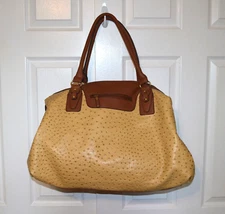 Bueno Ostrich Style Faux Leather Satchel Bag Duffle Tan Camel