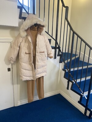 CACHE CACHE BEIGE PUFFER HOOD COAT SIZE SAYS S BUT OVERSIZE FIT CHECK PICTURES 