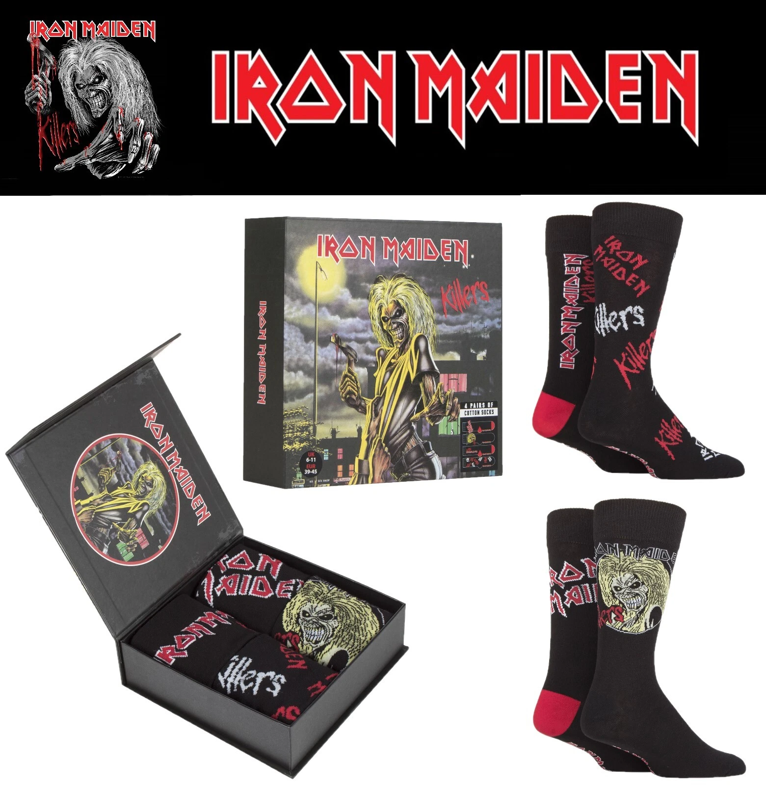 Iron Maiden Gift Boxed Cotton Socks "Killers" 4 Pair Pack, Exclusive to SOCKSHOP
Opens in a new wind