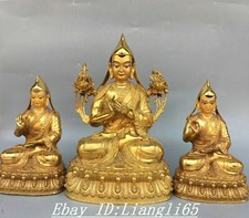 11.8"Tibet Buddhismus Bronze vergoldete Malerei Je Tsongkhapa Buddha Statue Set