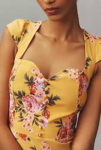 Anthropologie Cecily Fit & Flare Sweetheart Dress by Maeve Yellow Size L NWT - 第 3/3 張圖片