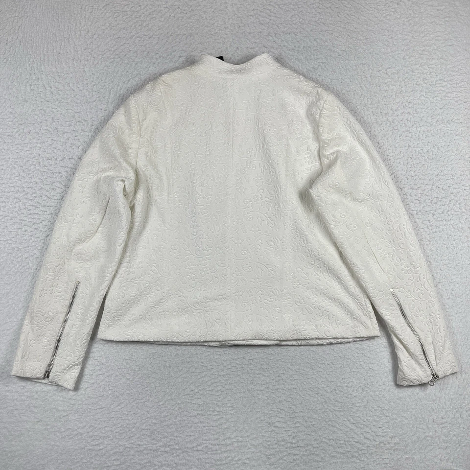 Chaqueta Robert Rodriguez Mujer XL Crema Mika Repujado Cremallera Moto Jacquard Floral Foto 2 de 4