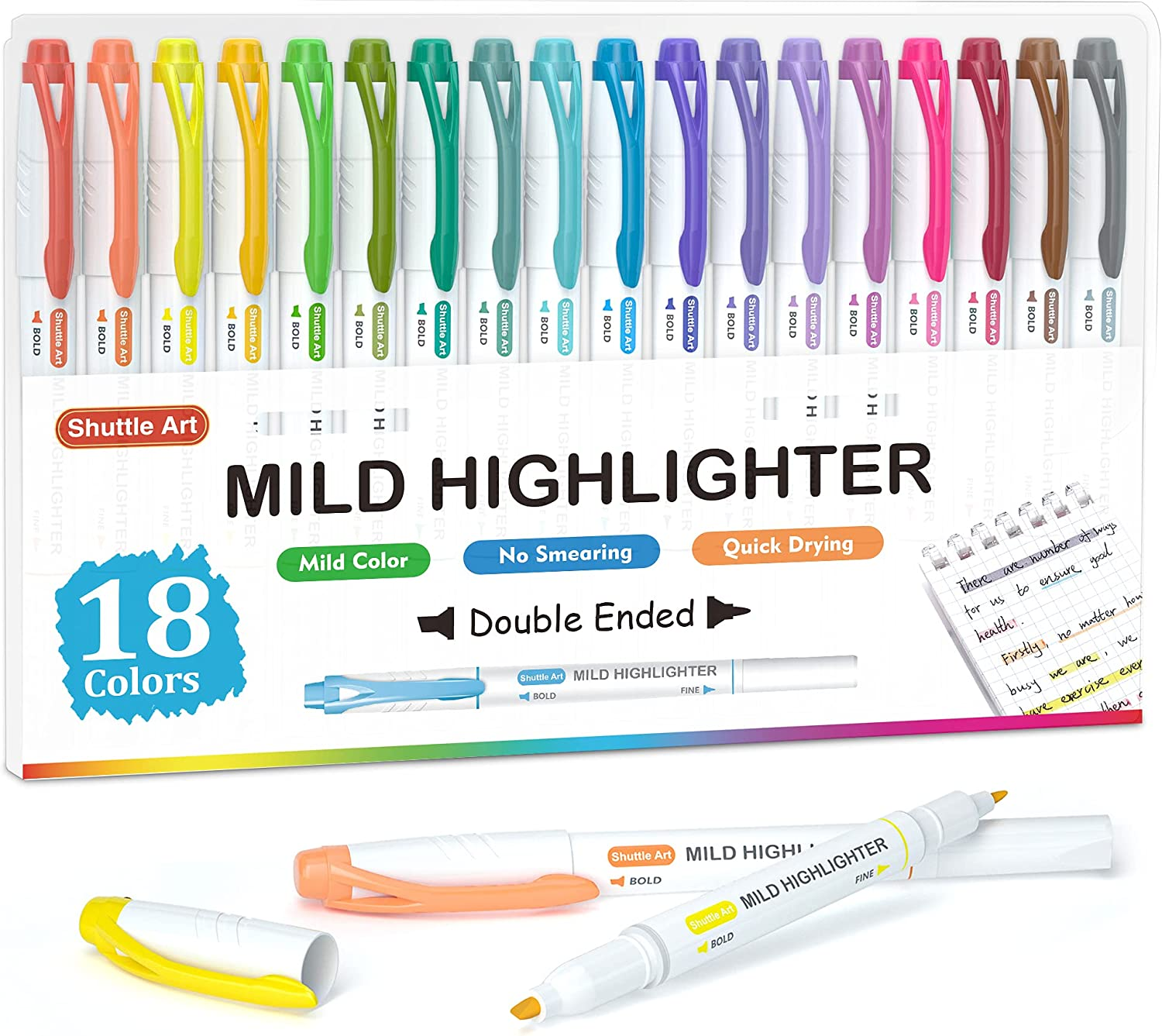 Highlighters, 18 Colors Pastel Highlighter Pens Assorted Colors, Dual Tip Mild C-image