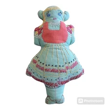 Vtg Primitive Fabric Rag Doll Cloth Folk Art Hand Sewn Stitched Elf Viking Girl 