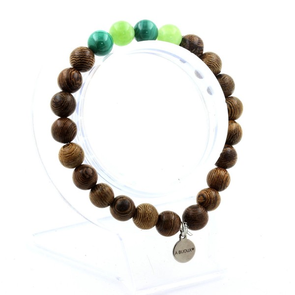 Armband Perlen Malachit Aus Kongo + Peridot+ Holz 8 Mm. Made In Frankreich-image