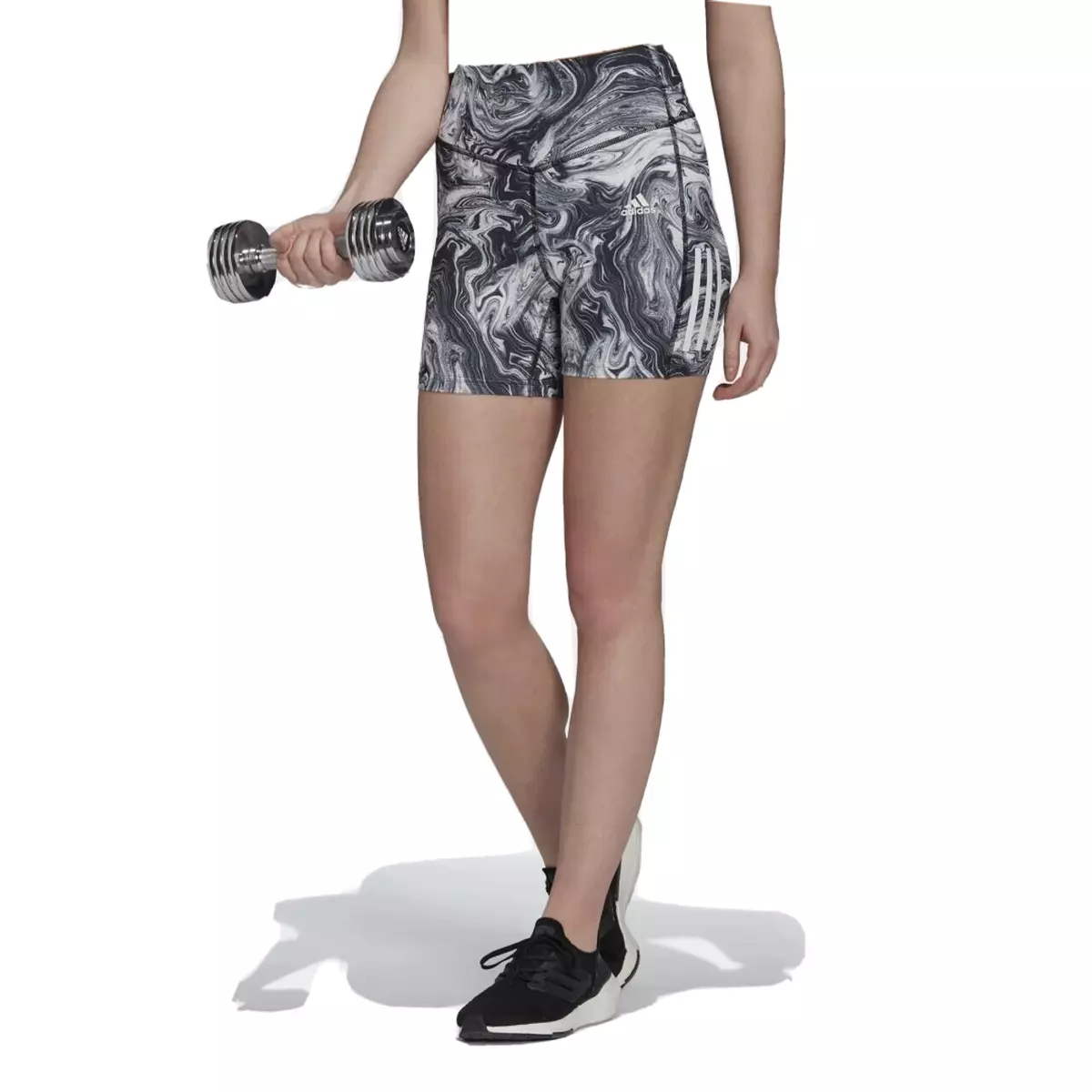 ADIDAS Women Training Hyperglam Fashion Legging Shorts Black Marble Print L  $40