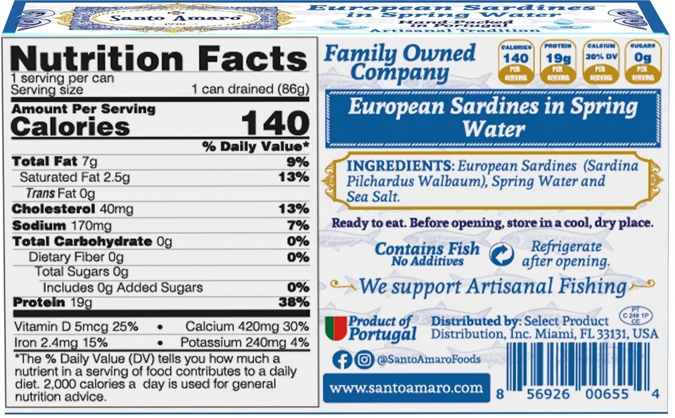 12 Pk Santo Amaro European Wild Sardines in Spring Water Pristine! 100% Natural - Image 3 of 4