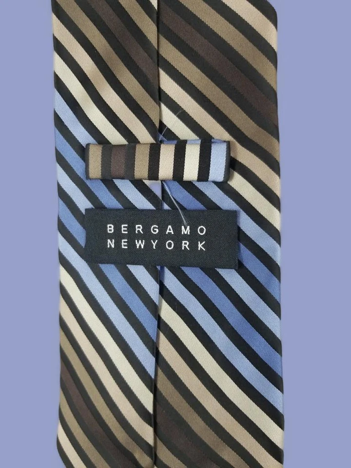 ¡Corbata de poliéster BERGAMO NY azules, marrones, beige y rayas negras HECHA A MANO! Foto 3 de 4