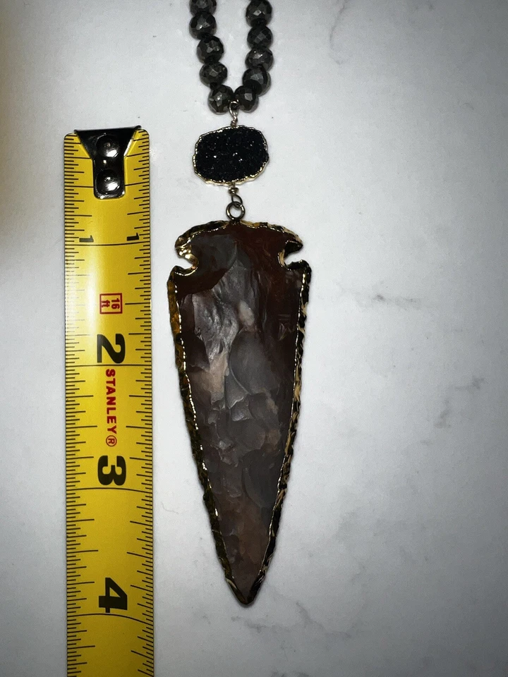 Collar Punta Flecha Cuentas Pirita Rarezas Ágata Negro Druzy Cuarzo  Foto 3 de 4