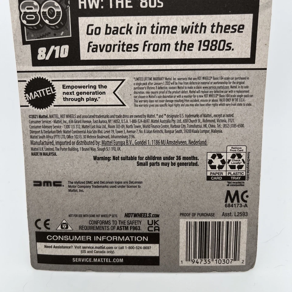 2023 Hot Wheels Blue DMC Delorean The 80s #101 1/64 Diecast Car New Sealed - Image 4 of 4