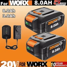 2pcs 20V For WORX 8.0AH Extend Lithium-Ion WA3525 WA3575 WA3520 Battery/Charger