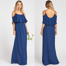 Show me Your Mumu Caitlin Ruffle Navy Maxi Dress Blue Size XS