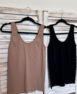 RHONDA SHEAR CAMI BEIGE AND BLACK DUO WITH SHELF BRA  2X