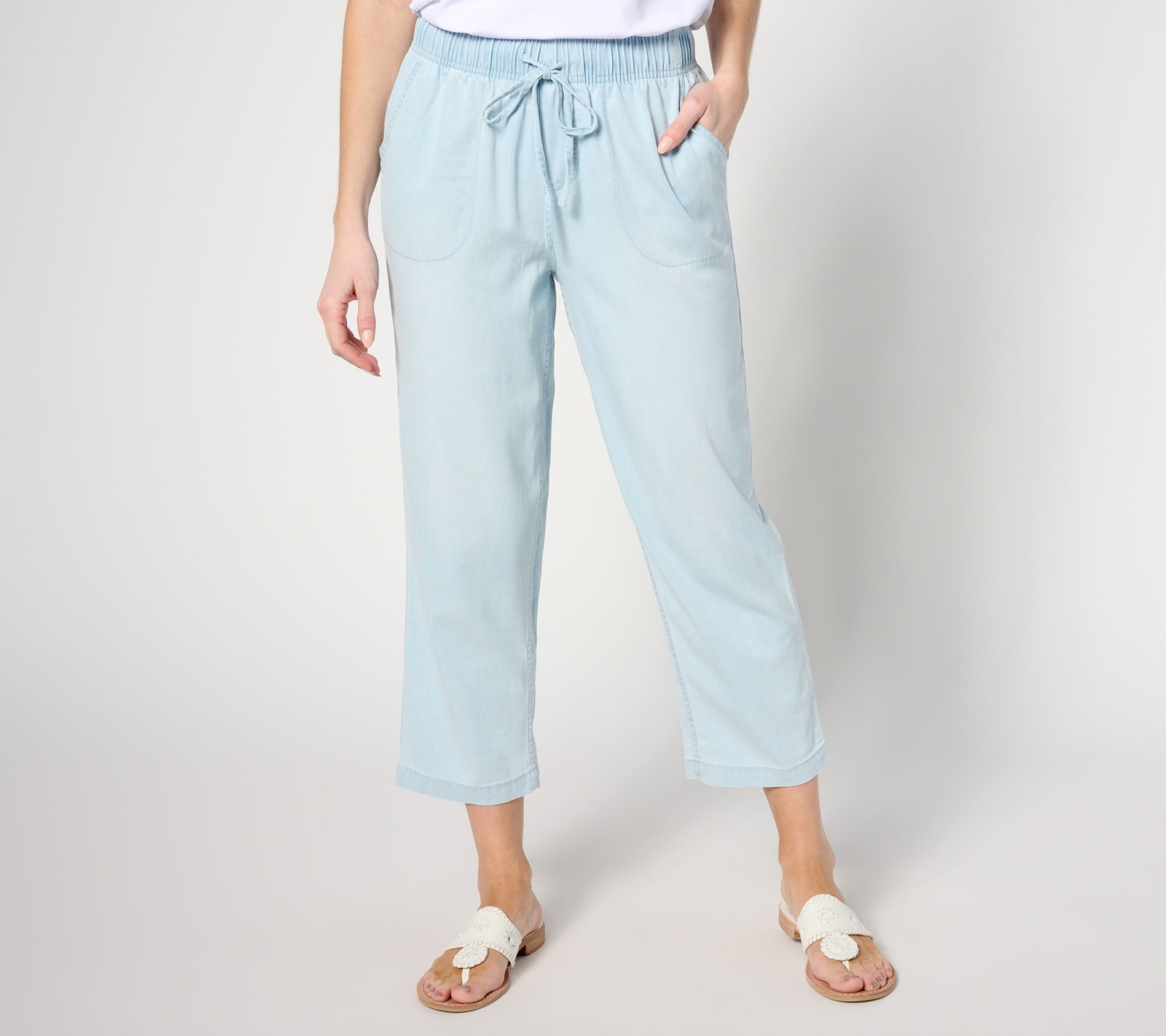 Belle by Kim Gravel Women's Petite Pants 4P Tencel Drawstring Waist Blue A667123