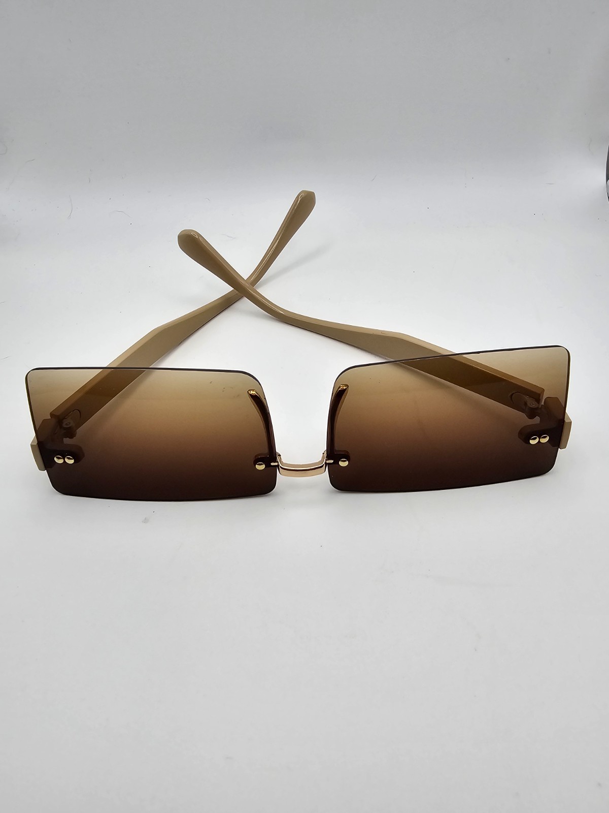 Rimless Rectangle Sunglasses Brown Gradient Lens … - image 1