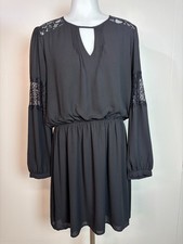 Express Dress Large Black Lace Inset Keyhole Elastic Waist Long Sleeve Cocktail