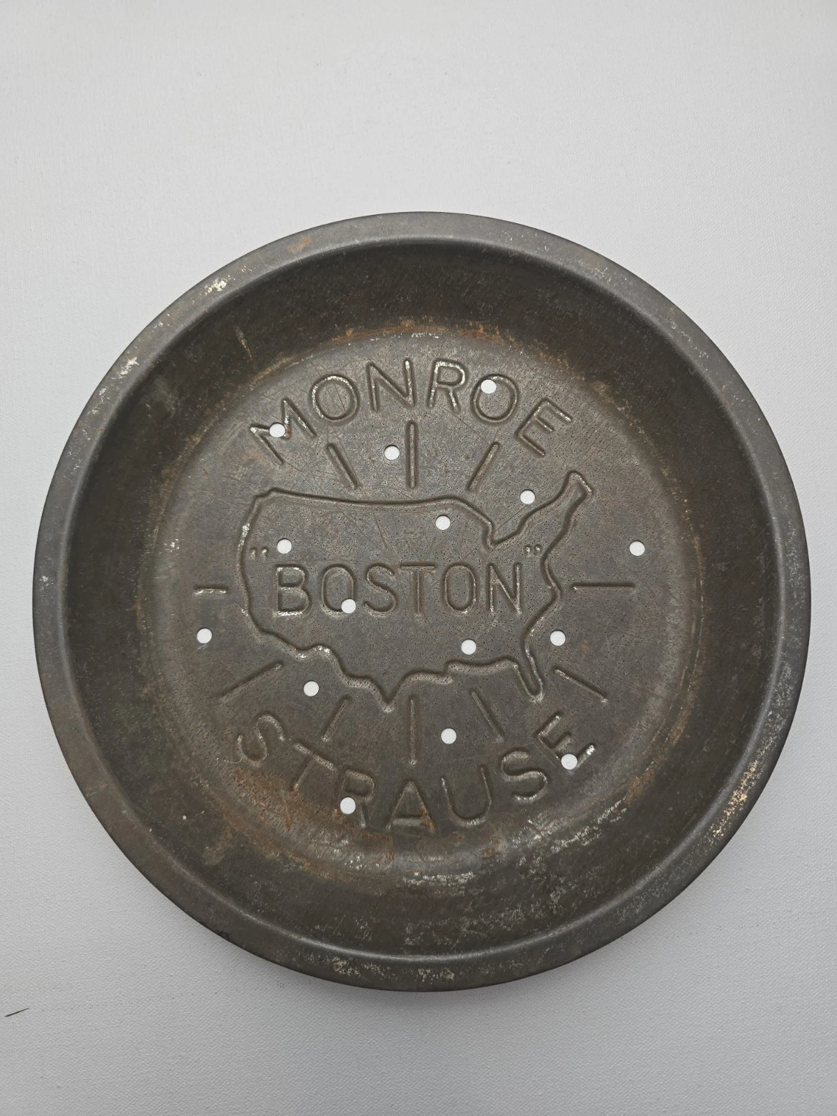 Vintage Monroe Strause Boston Pie Pan Tin Antique 9" Advertising Crust Air Holes