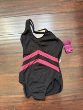 NWT Motionwear Medium Adult Black  Pink Stripe Design Ballet Dance Leotard
